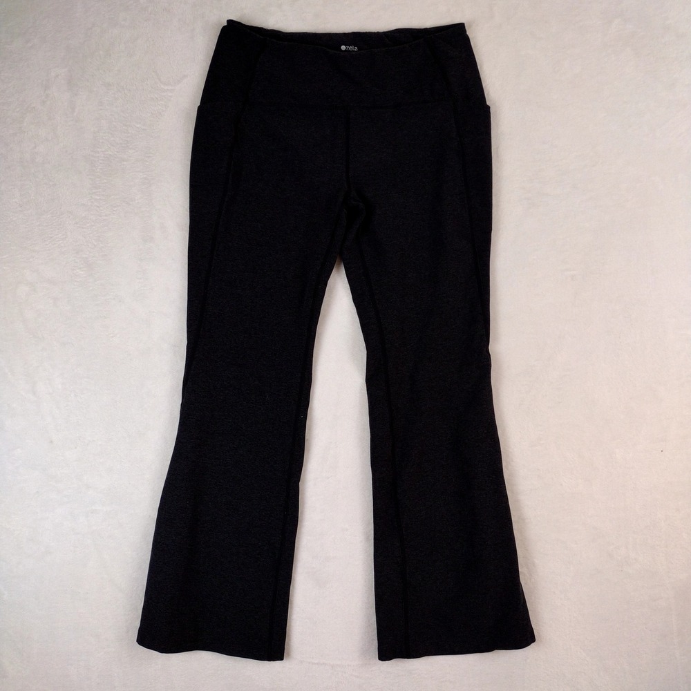 Zella Womens High Waist Flare Leggings Charcoal Gray Heather Pockets Size L